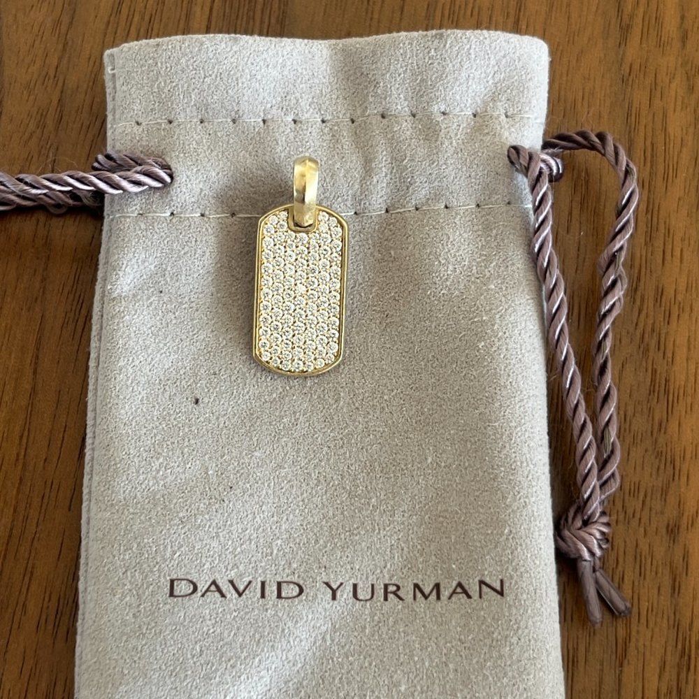 DAVID YURMAN 18K YELLOW GOLD DIAMOND 0.80CTW CHEVRON DOG TAG - Picture 7 of 10